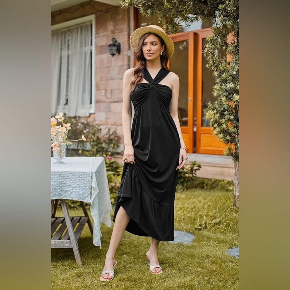 GRACE KARIN Womens Small Cross Black Sundress NWT Wedding Guest Dress